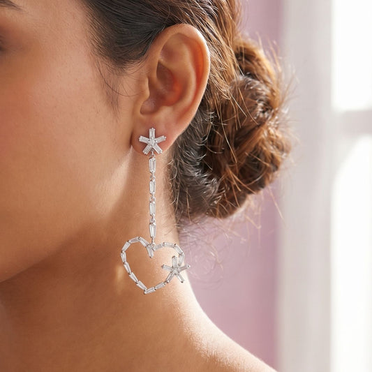 Star Heart Baguette Drop Earrings