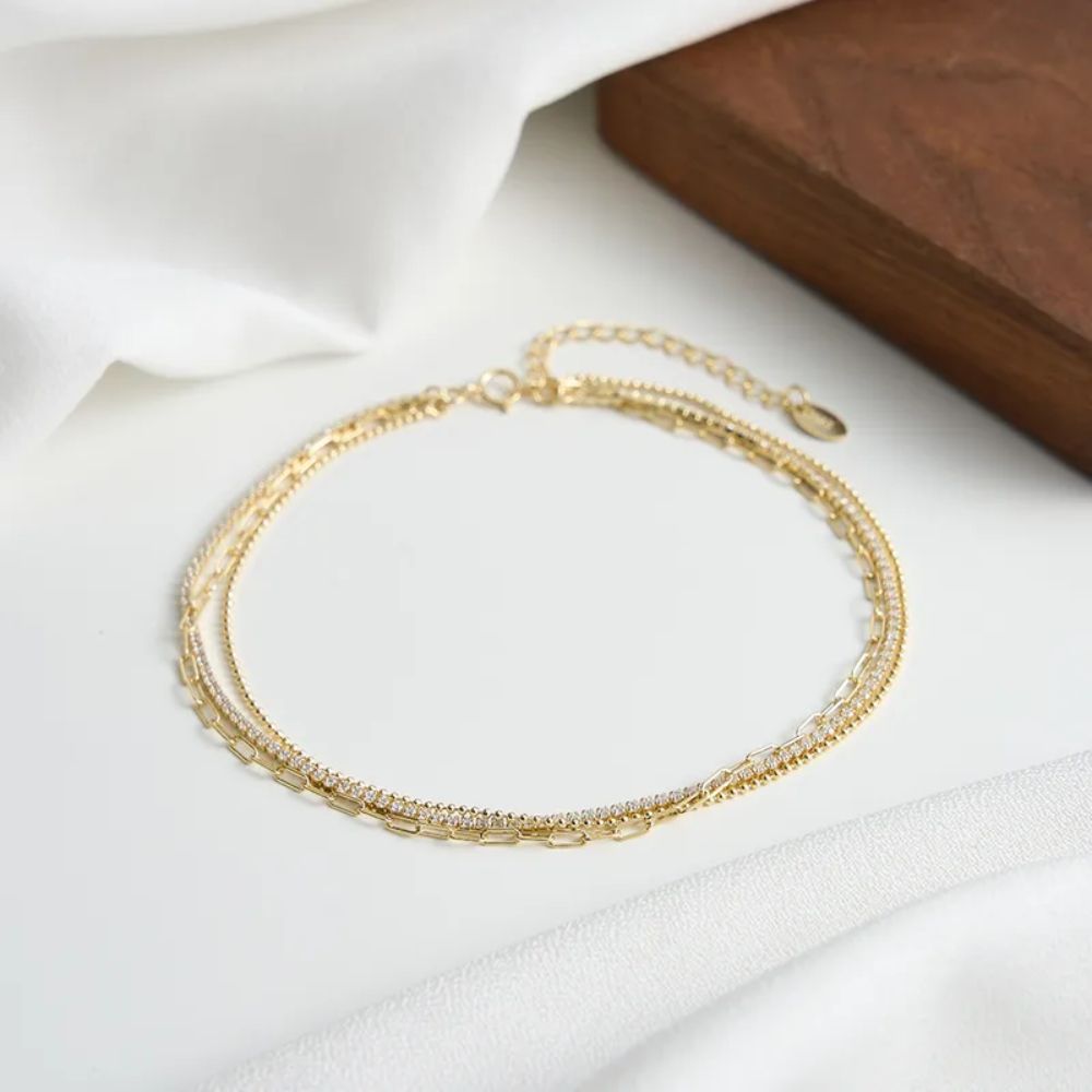 Triple Layered Anklets - Gold