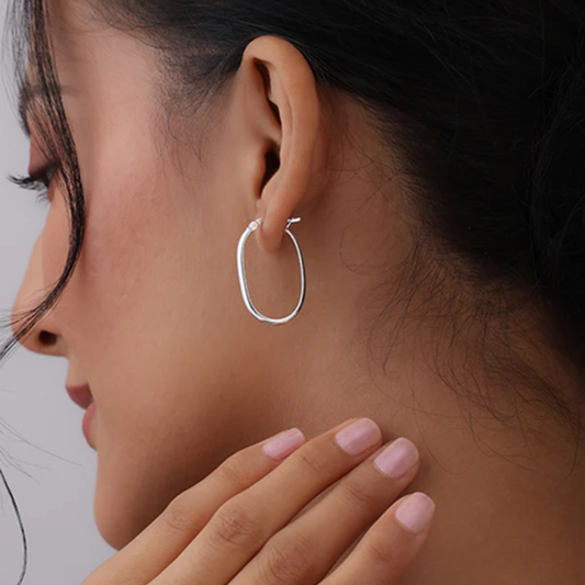 Silver Sleek Oval Hoops