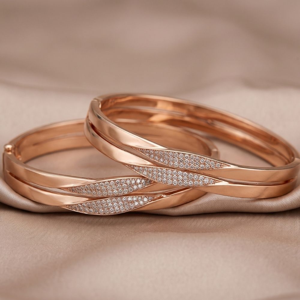Twisted Pavé Leaf Bangle Set