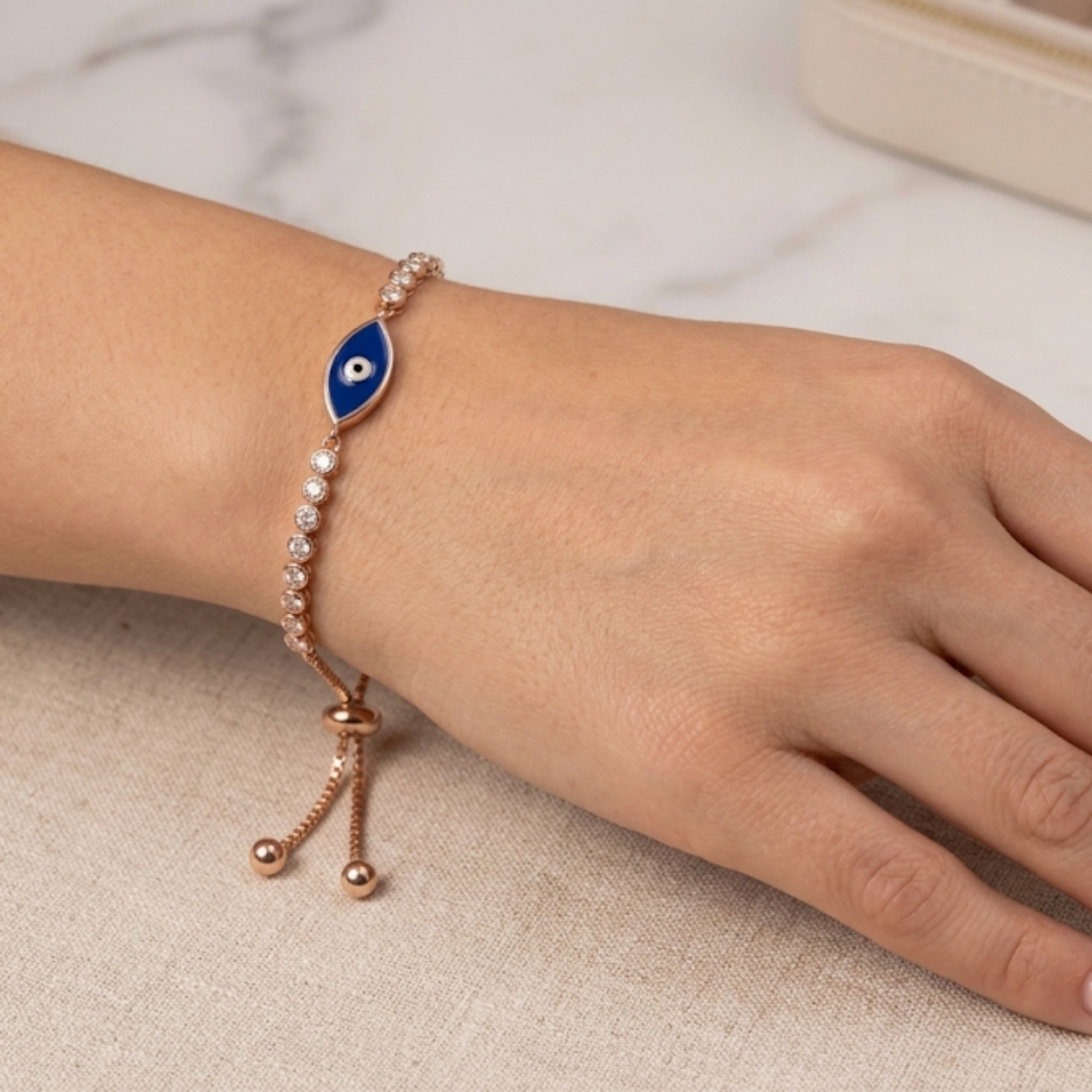 Rose Gold Evil Eye Tennis Slider