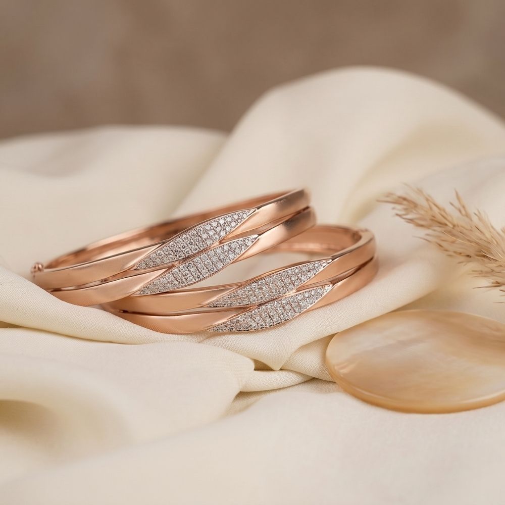 Twisted Pavé Leaf Bangle Set
