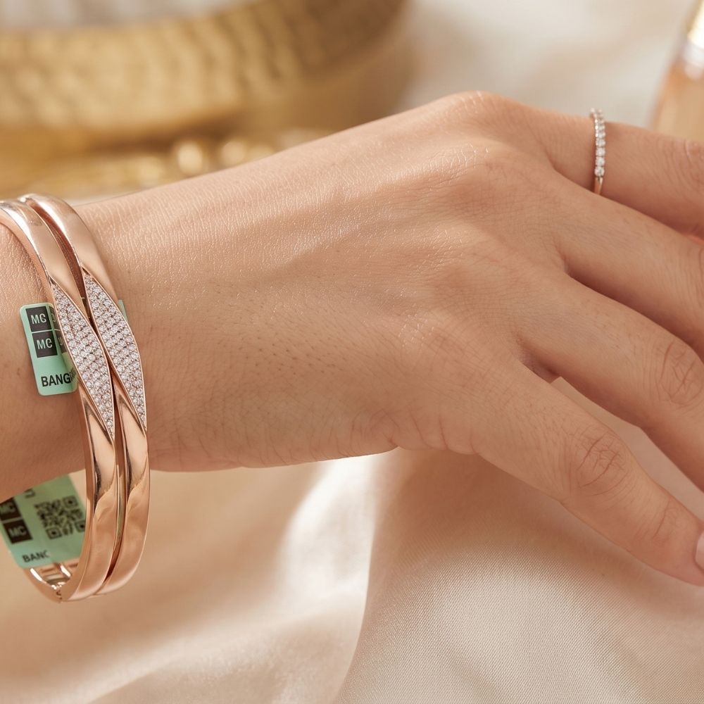 Twisted Pavé Leaf Bangle Set