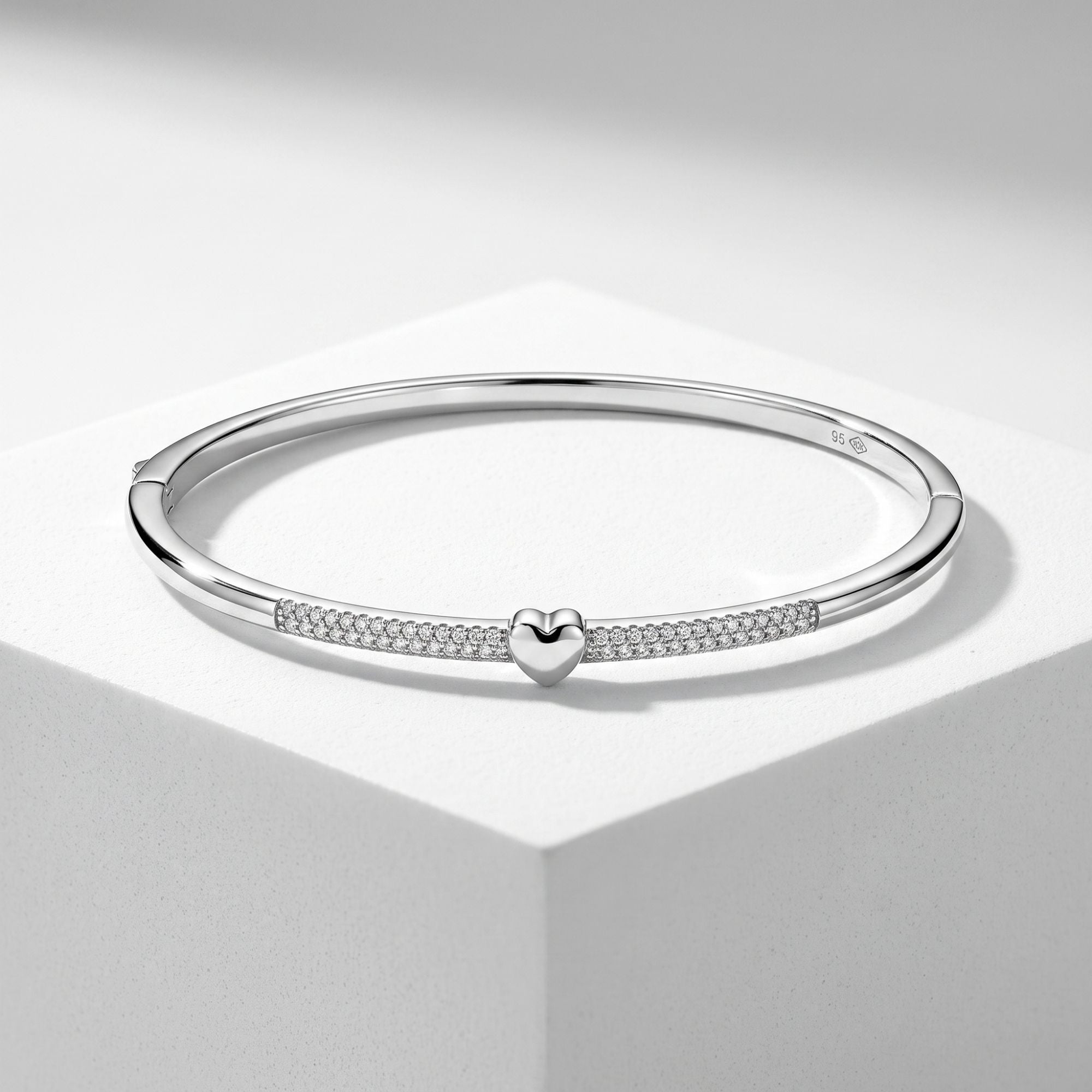 Solid Heart Pavé Bangle Bracelet