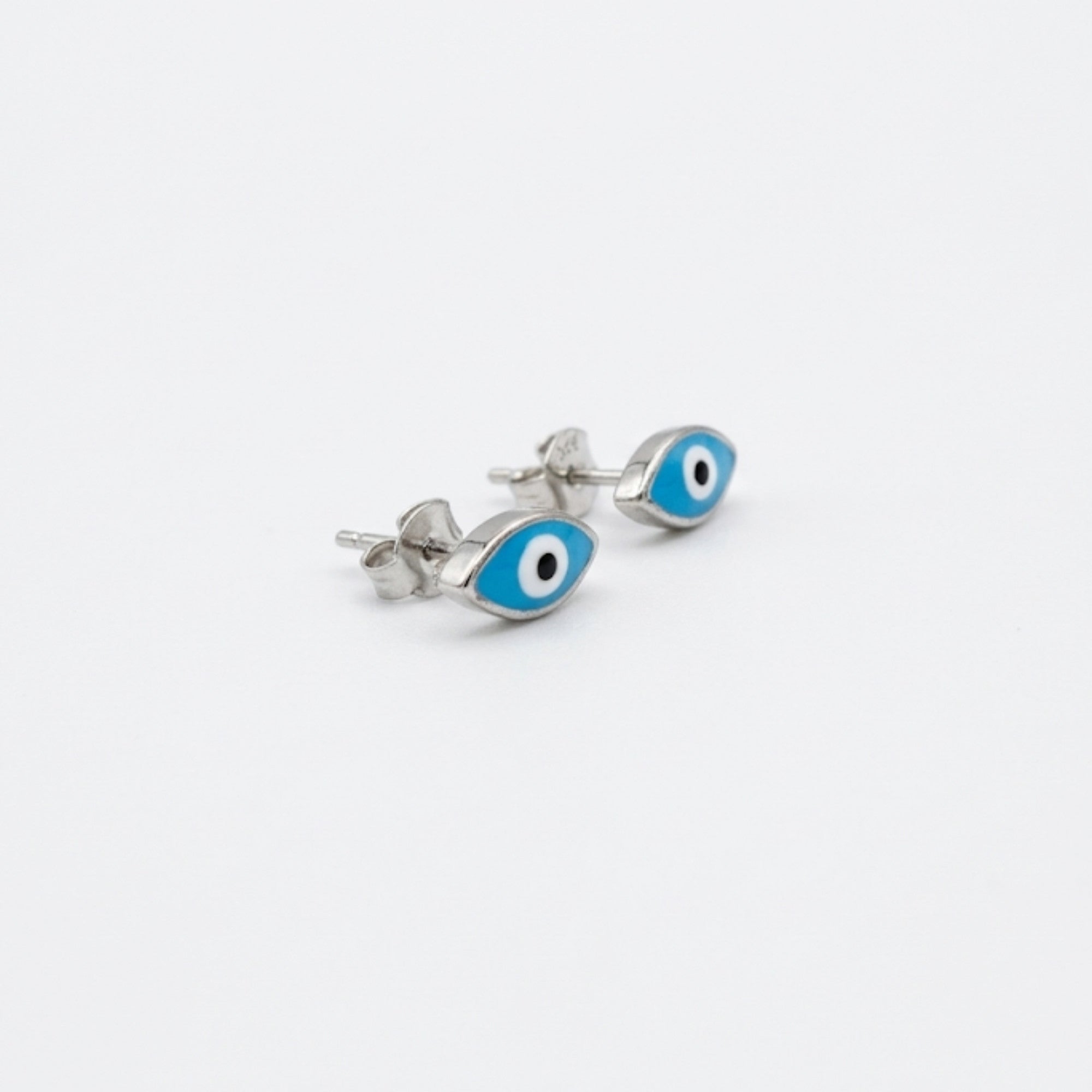 Sterling Silver Blue Enamel Eye Earrings