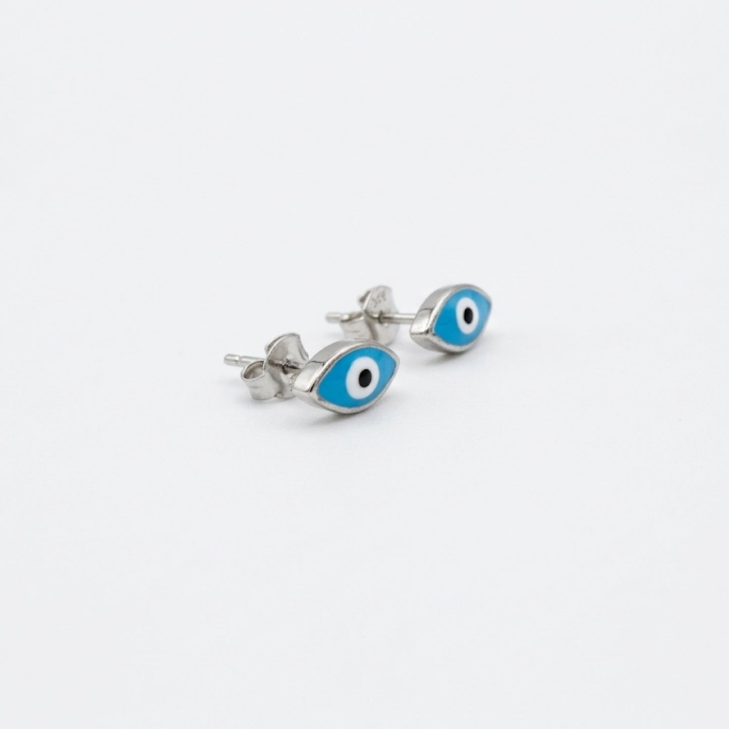 Sterling Silver Blue Enamel Eye Earrings