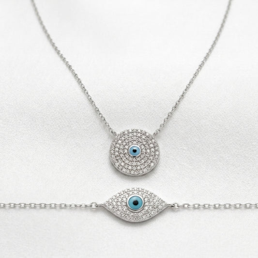 Iced-Out Nazar Necklace & Bracelet Set