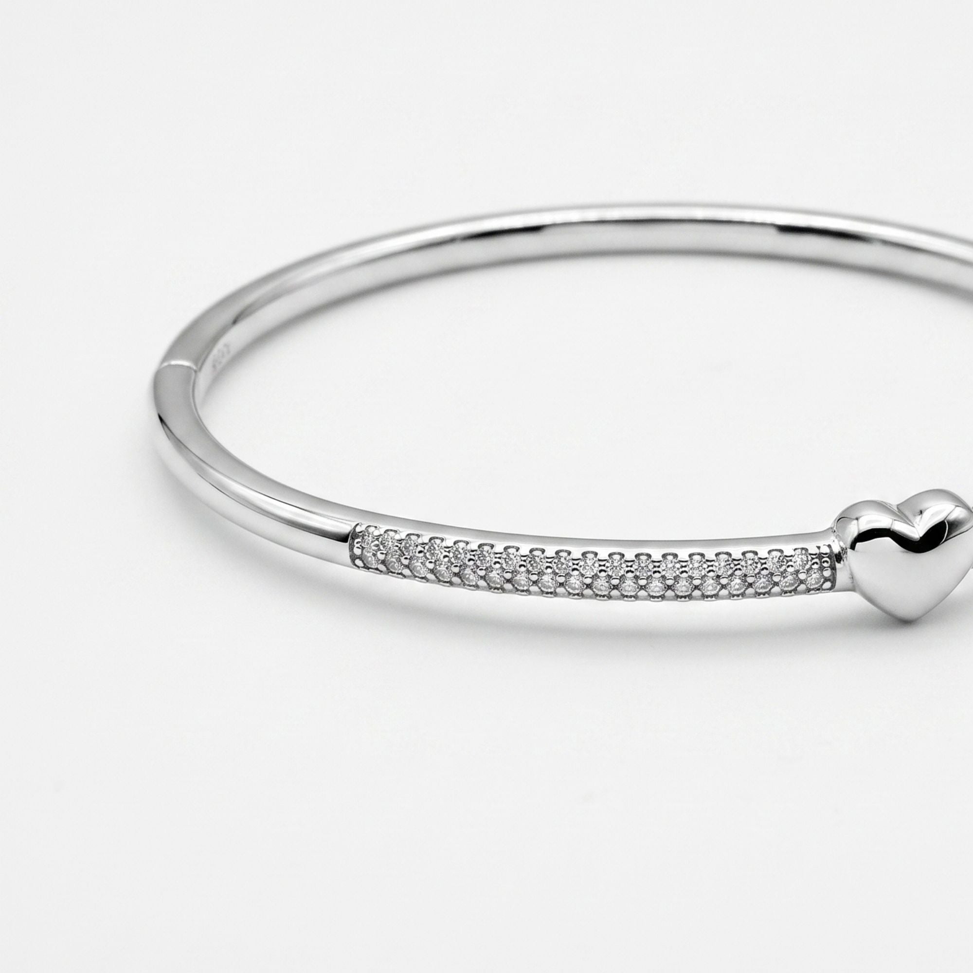 Solid Heart Pavé Bangle Bracelet