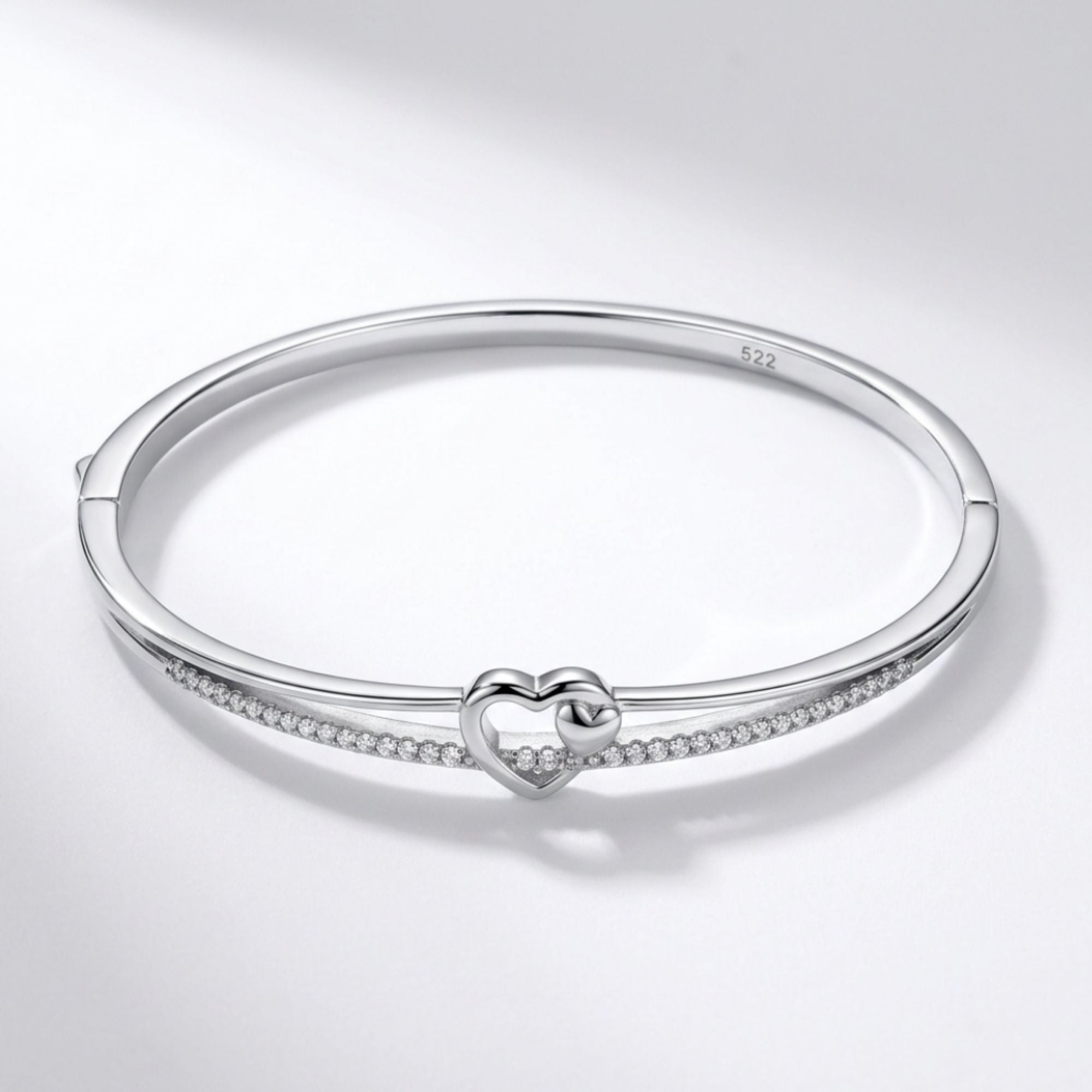 Heart Charm Pavé Bangle Bracelet