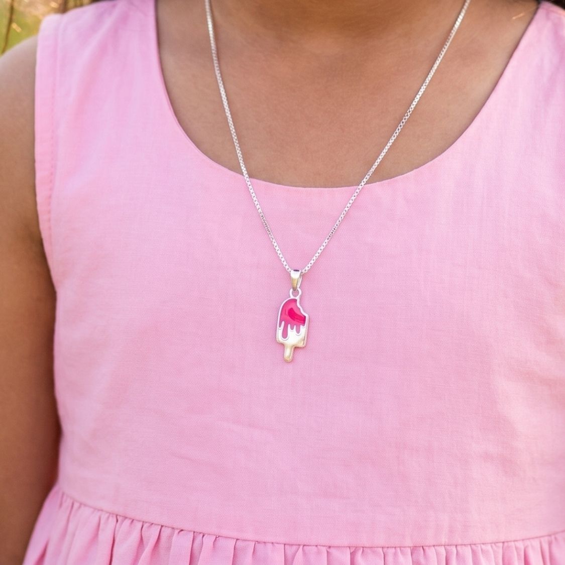 Strawberry Popsicle Enamel Kids Necklace