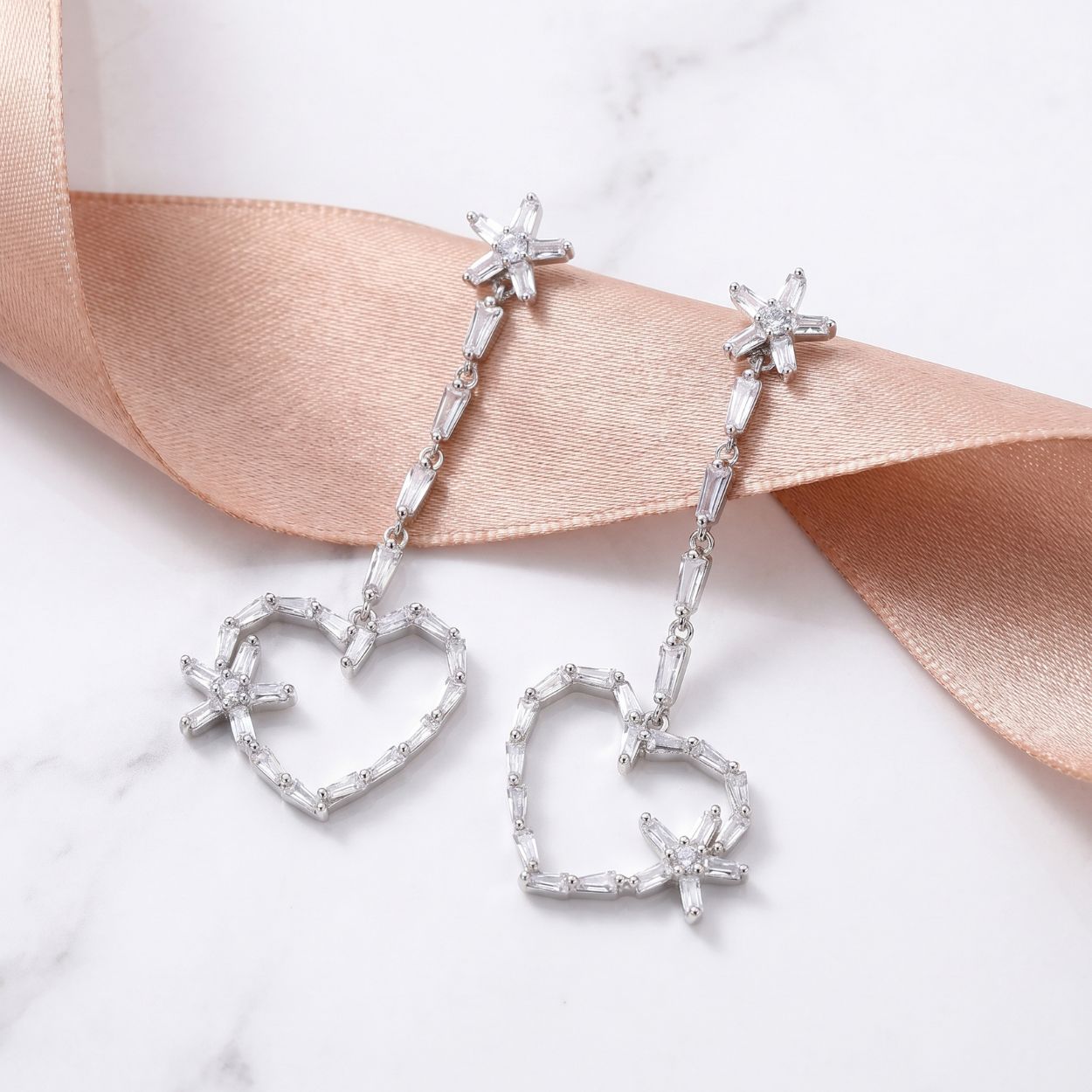 Star Heart Baguette Drop Earrings