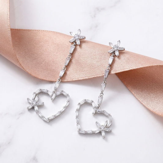 Star Heart Baguette Drop Earrings