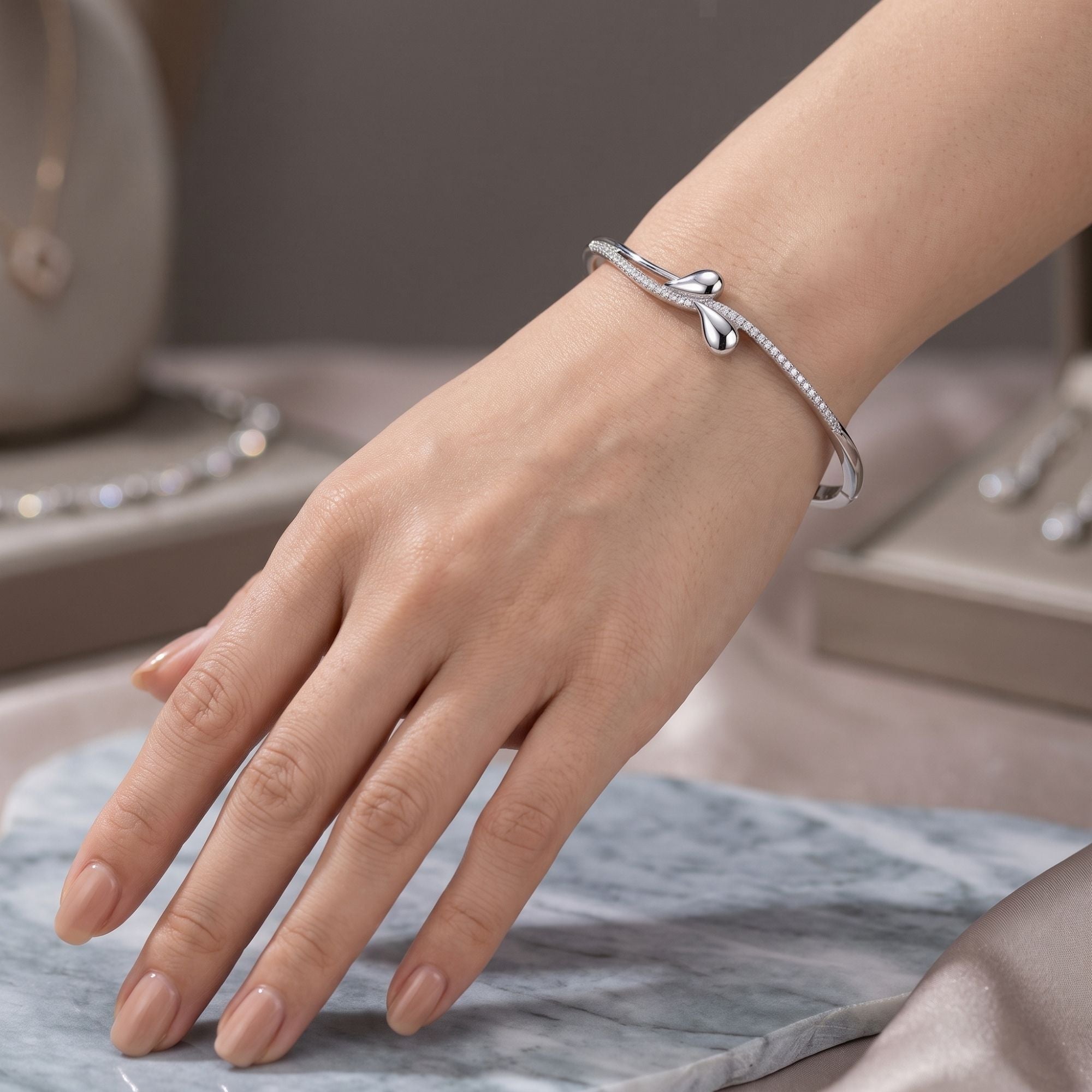 Teardrop Knot Pavé Bangle Bracelet