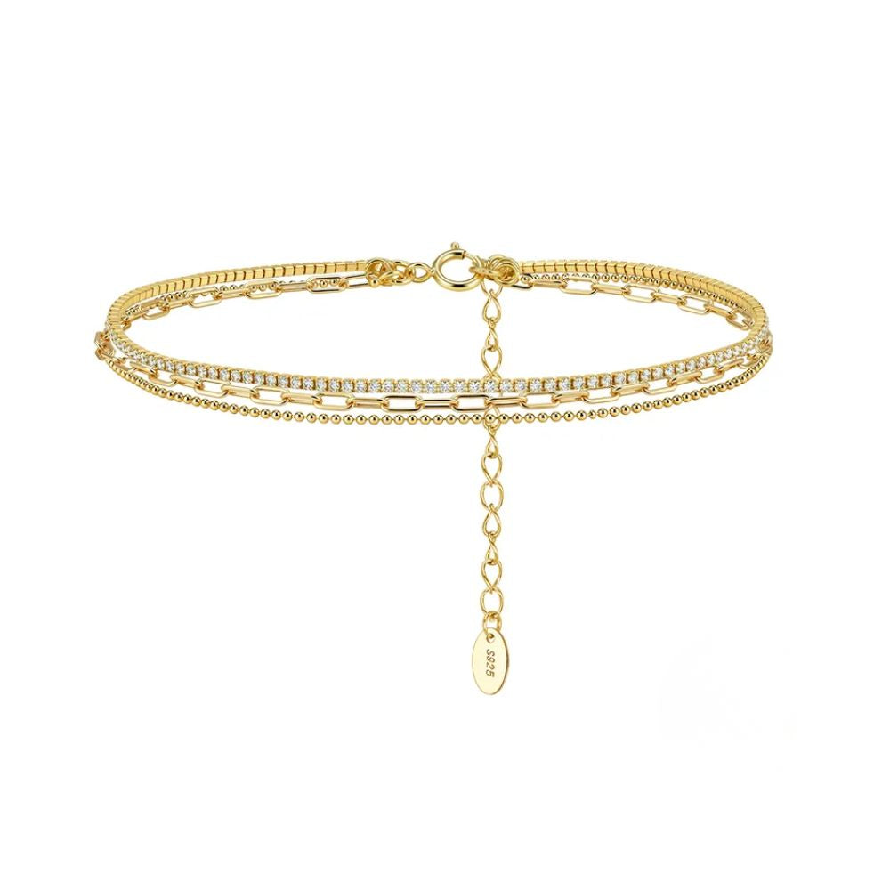 Triple Layered Anklets - Gold