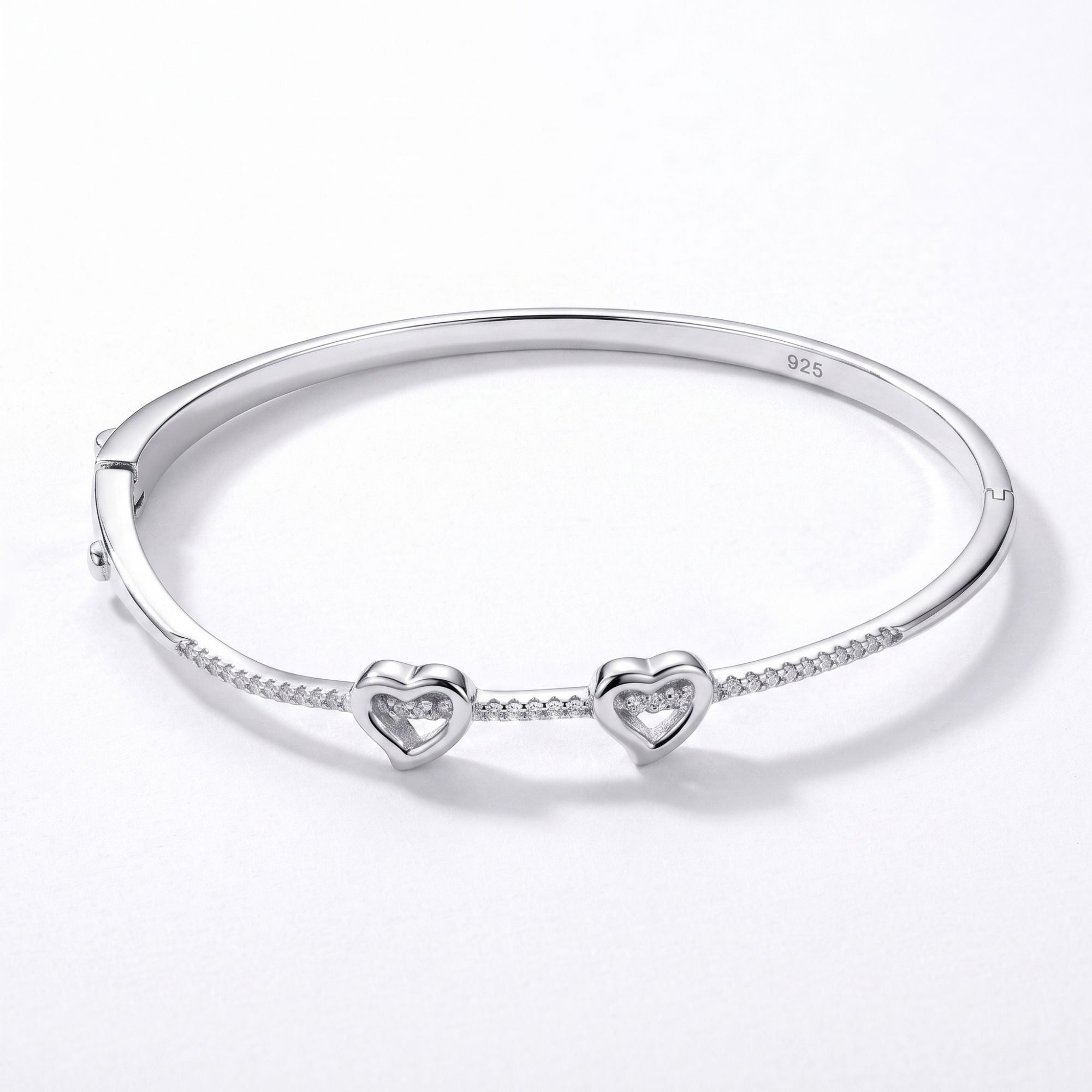 Double Heart Pavé Bangle Bracelet