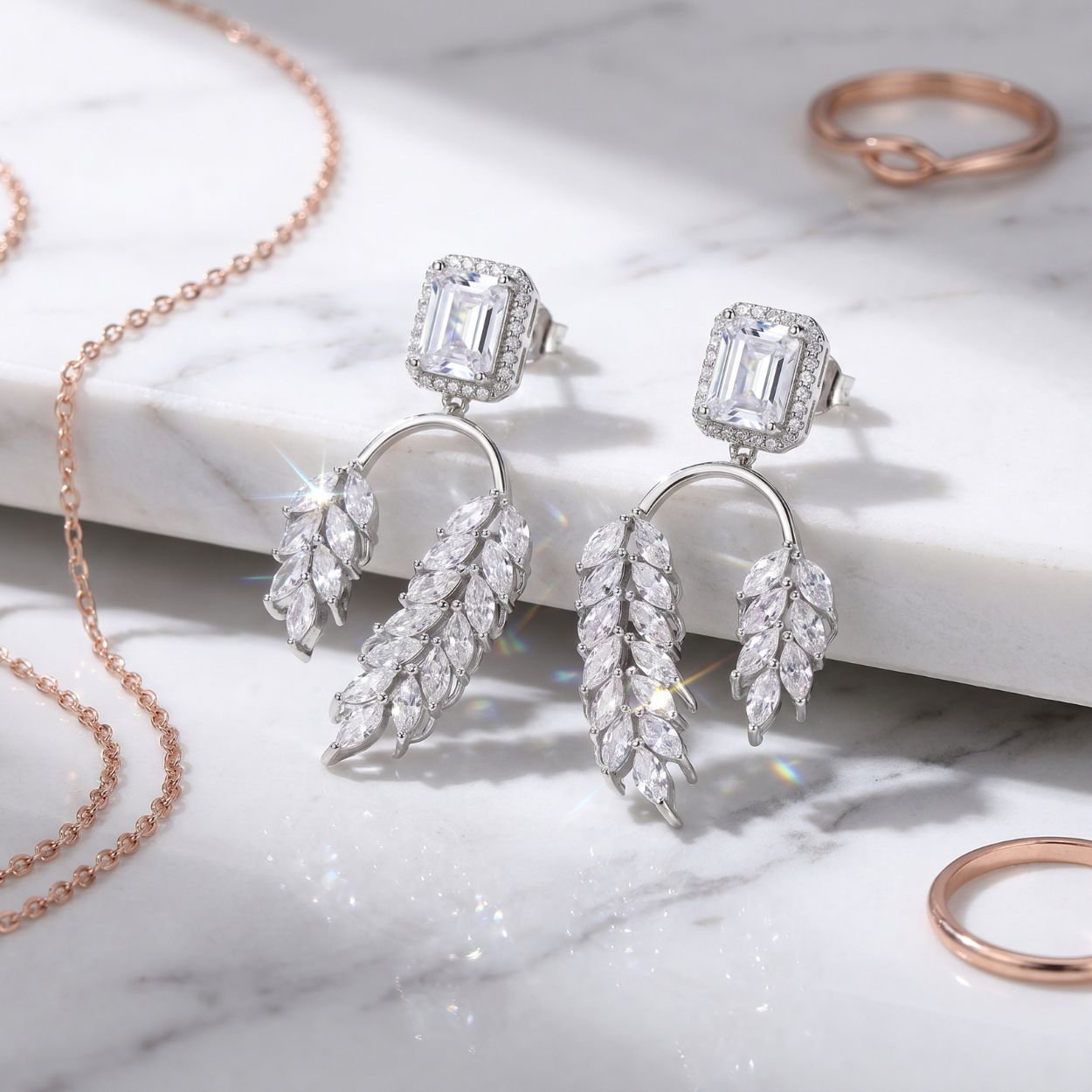 Botanical Arc Leaf Vine Drop Earrings