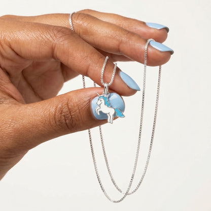 Blue Unicorn Enamel Kids Necklace