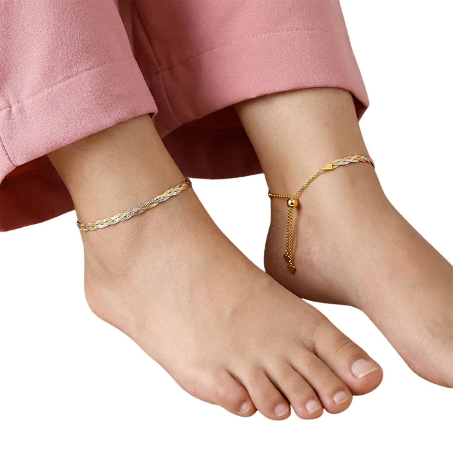 Triple Braided Silver Anklets