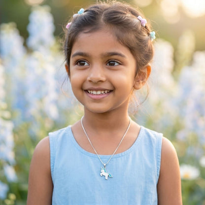 Blue Unicorn Enamel Kids Necklace