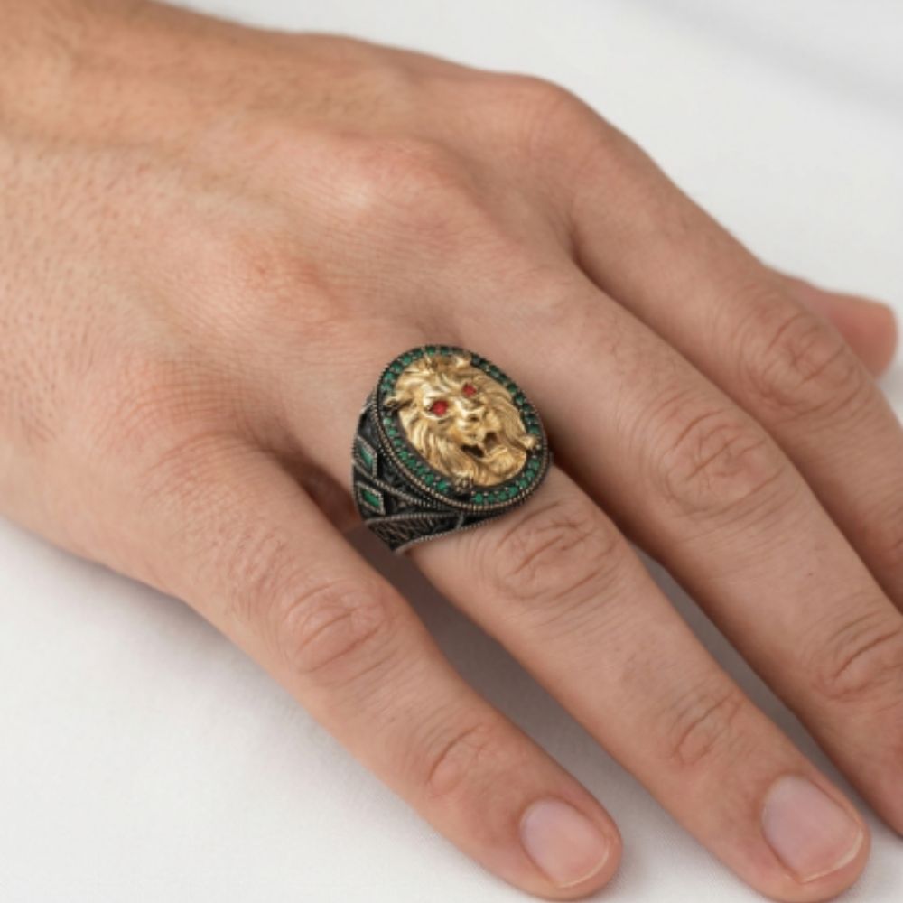 Gold Lion Head Statement Ring