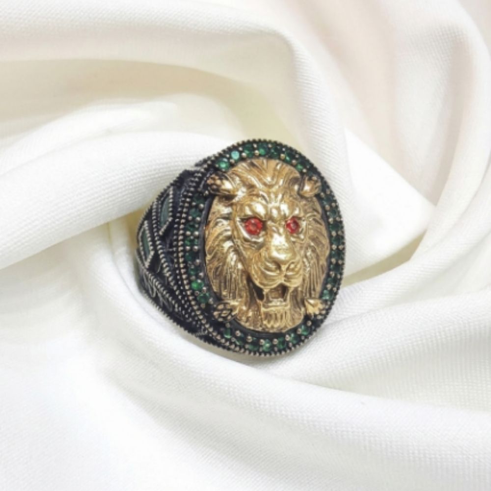 Gold Lion Head Statement Ring