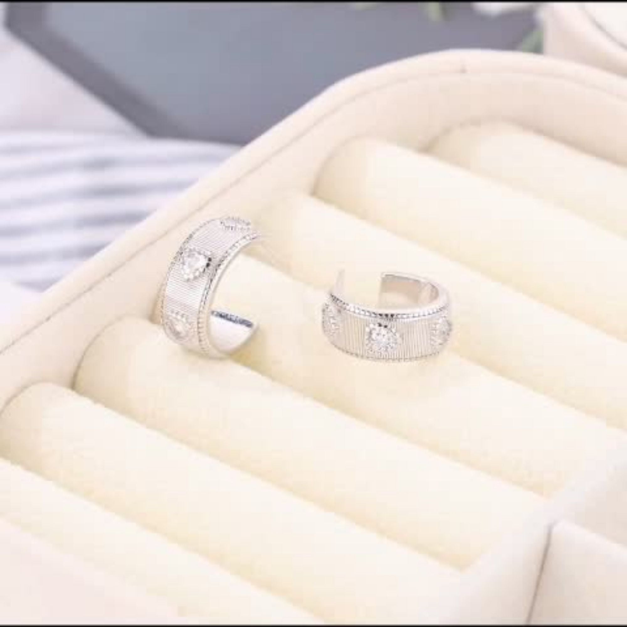 Ribbed Heart CZ Chunky Hoop Earrings