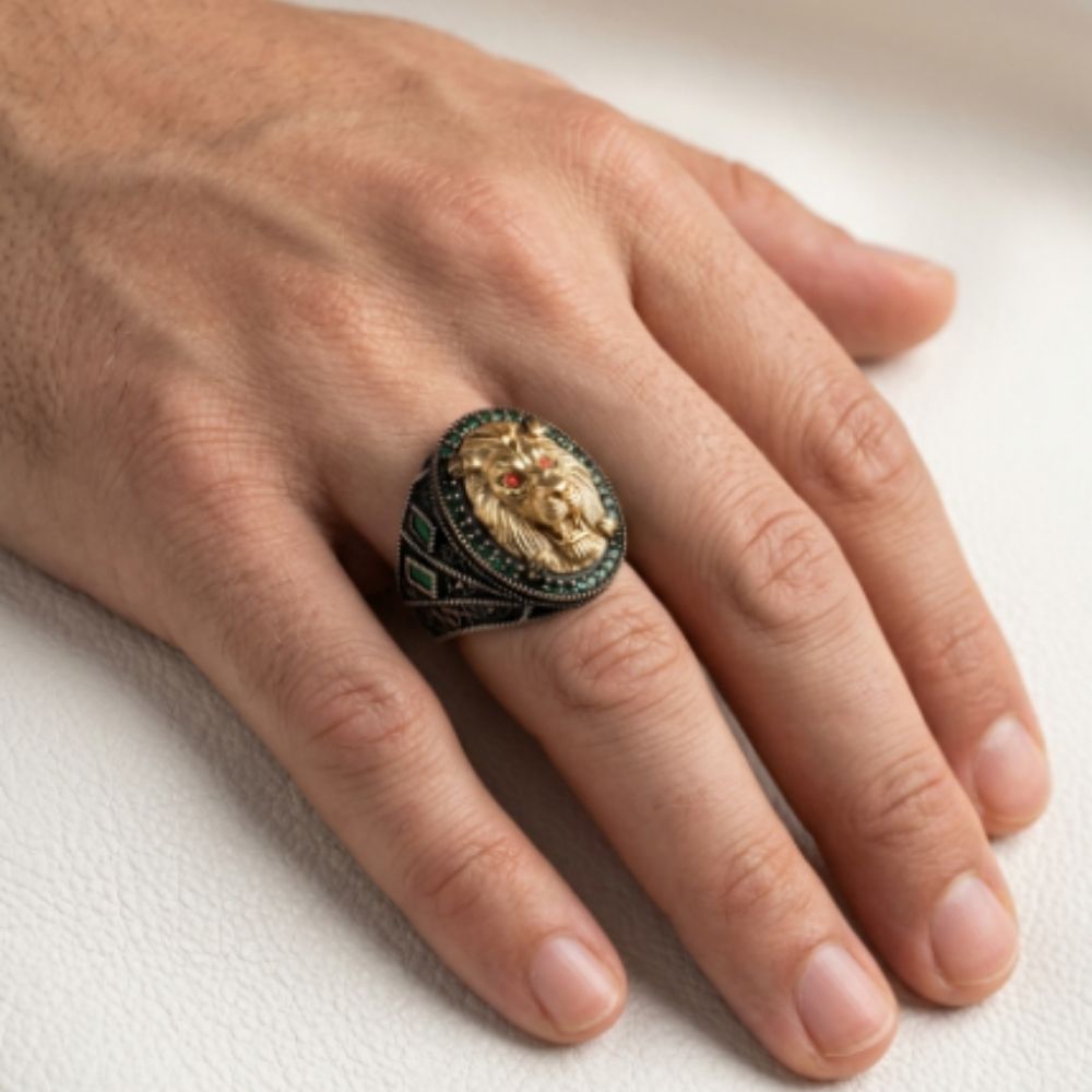 Gold Lion Head Statement Ring