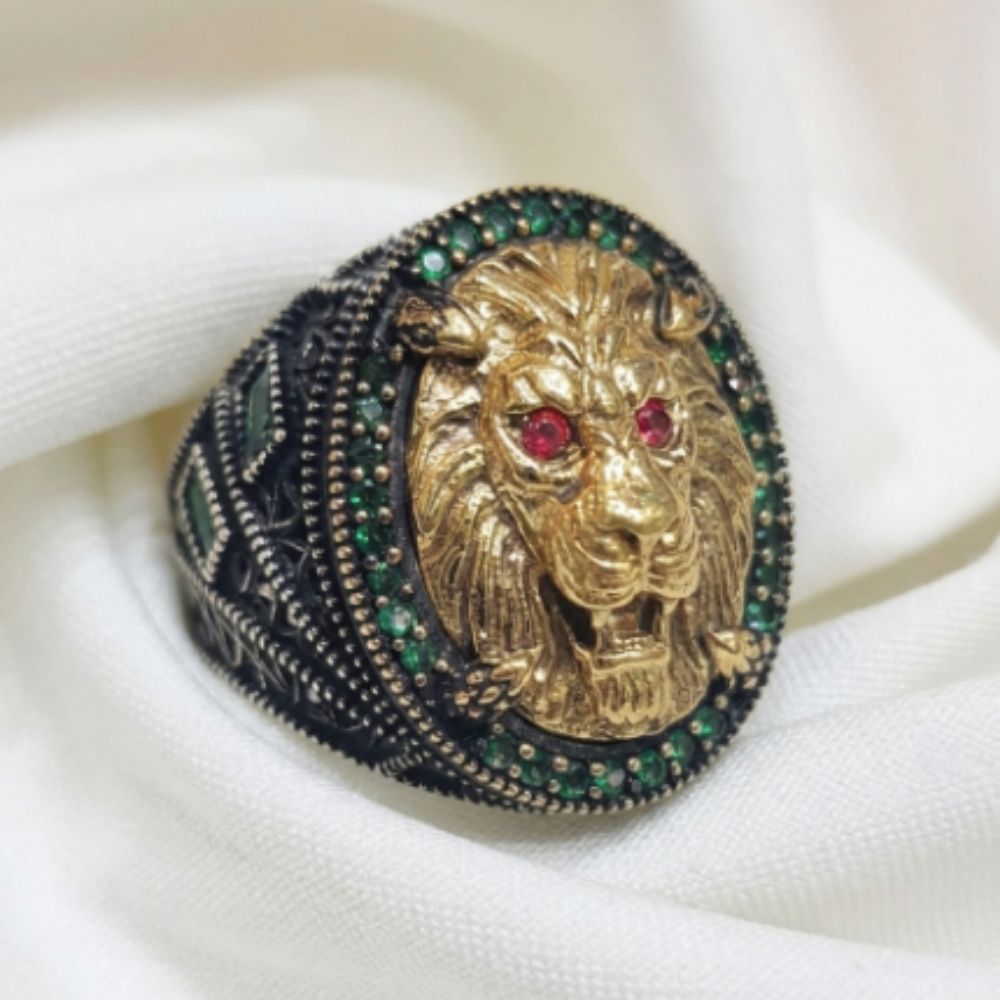 Gold Lion Head Statement Ring