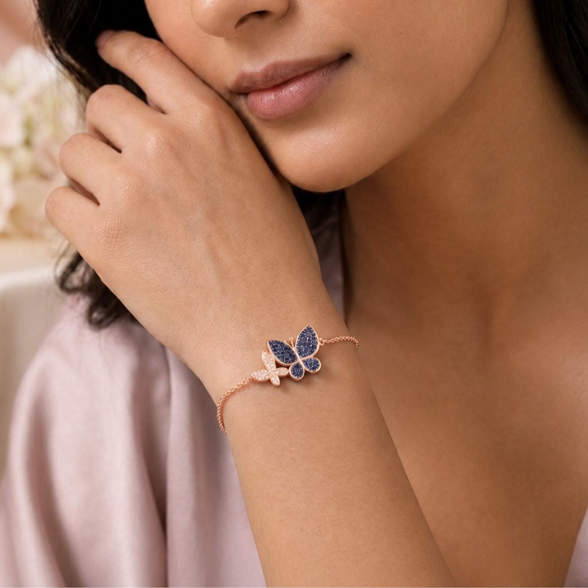 Sapphire Duo Butterfly Chain Bracelet