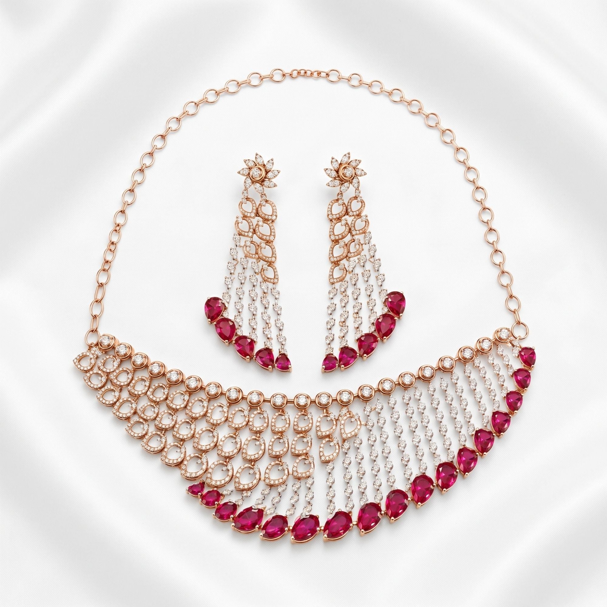Ruby Cascade Bridal Necklace Set