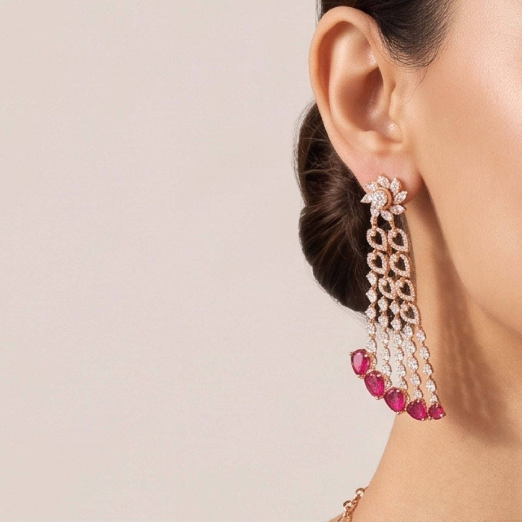 Ruby Cascade Bridal Necklace Set