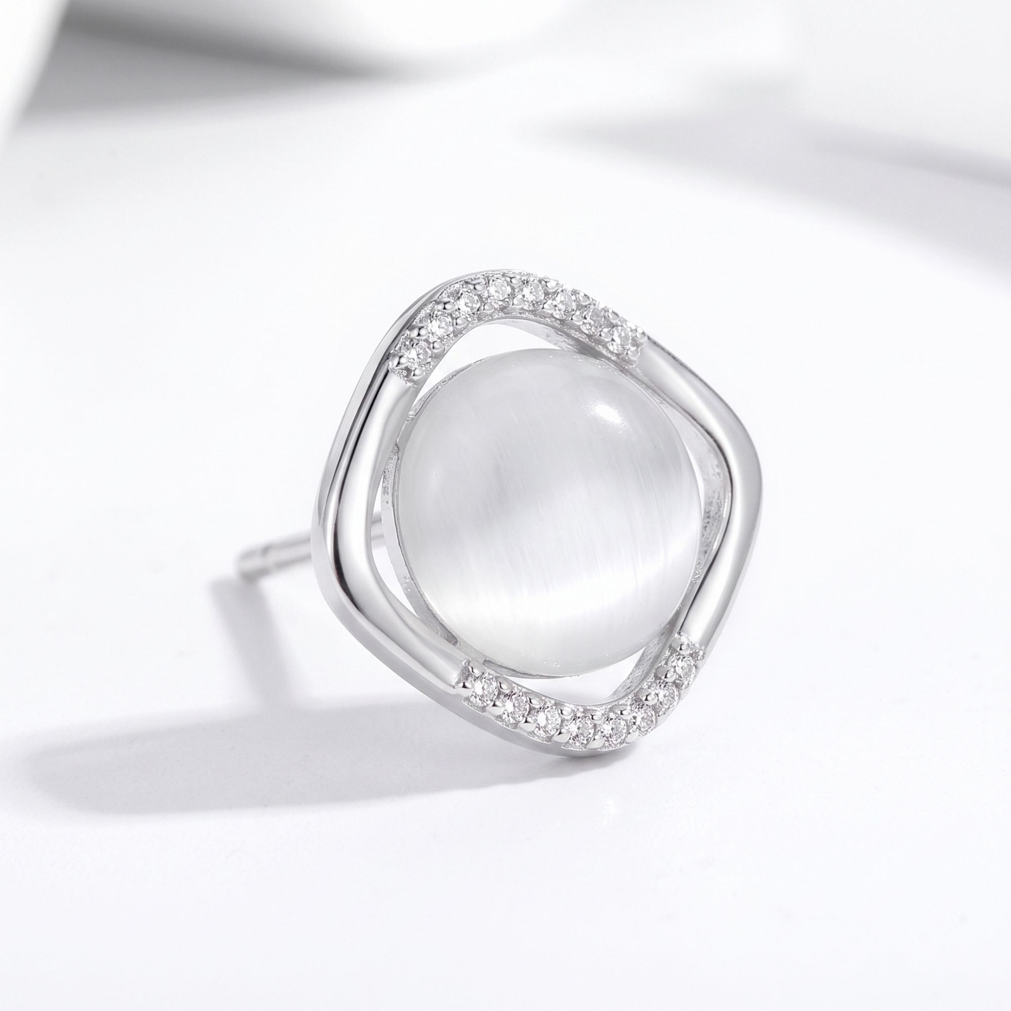Moonstone Square Halo Stud Earrings