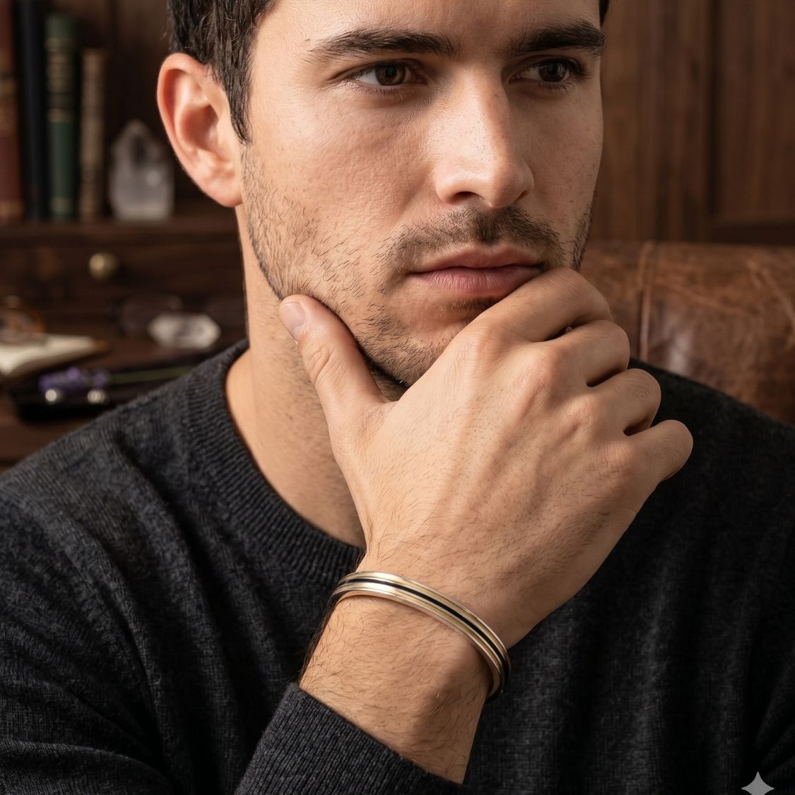 Dual Tone Stripe Men's Bangle
