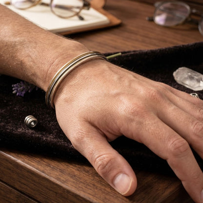 Dual Tone Stripe Men's Bangle