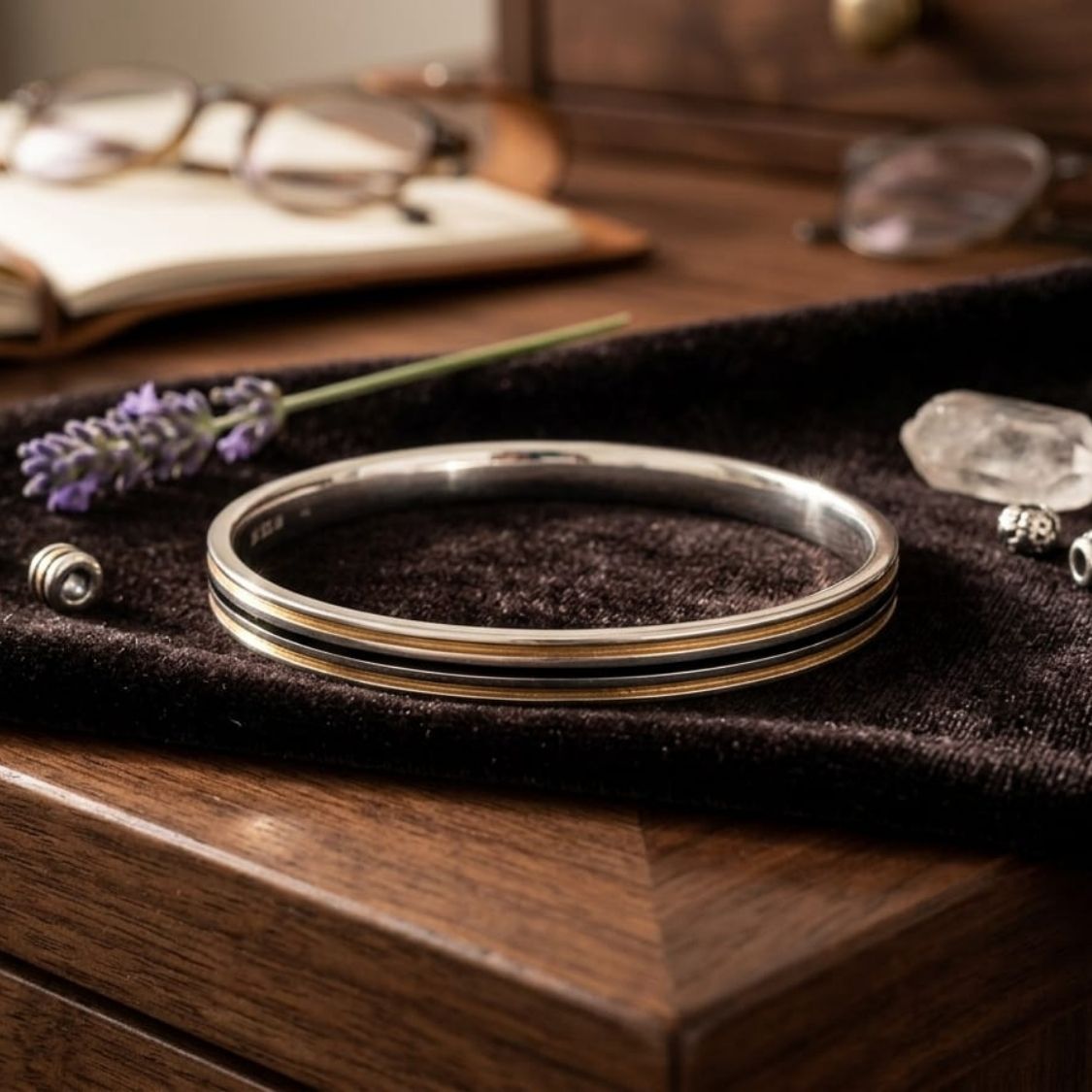 Dual Tone Stripe Men's Bangle
