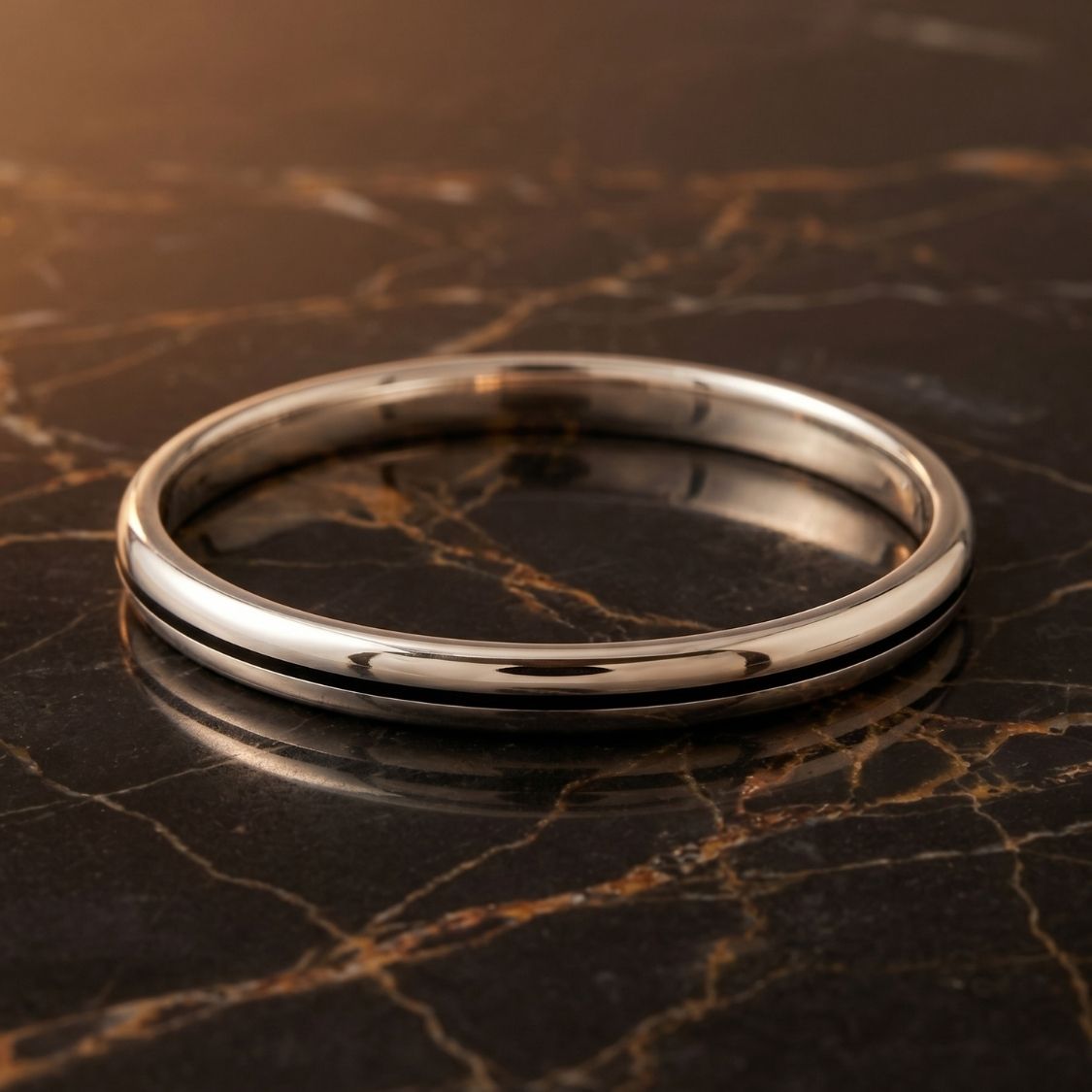 Black Line Silver Men's Bangle