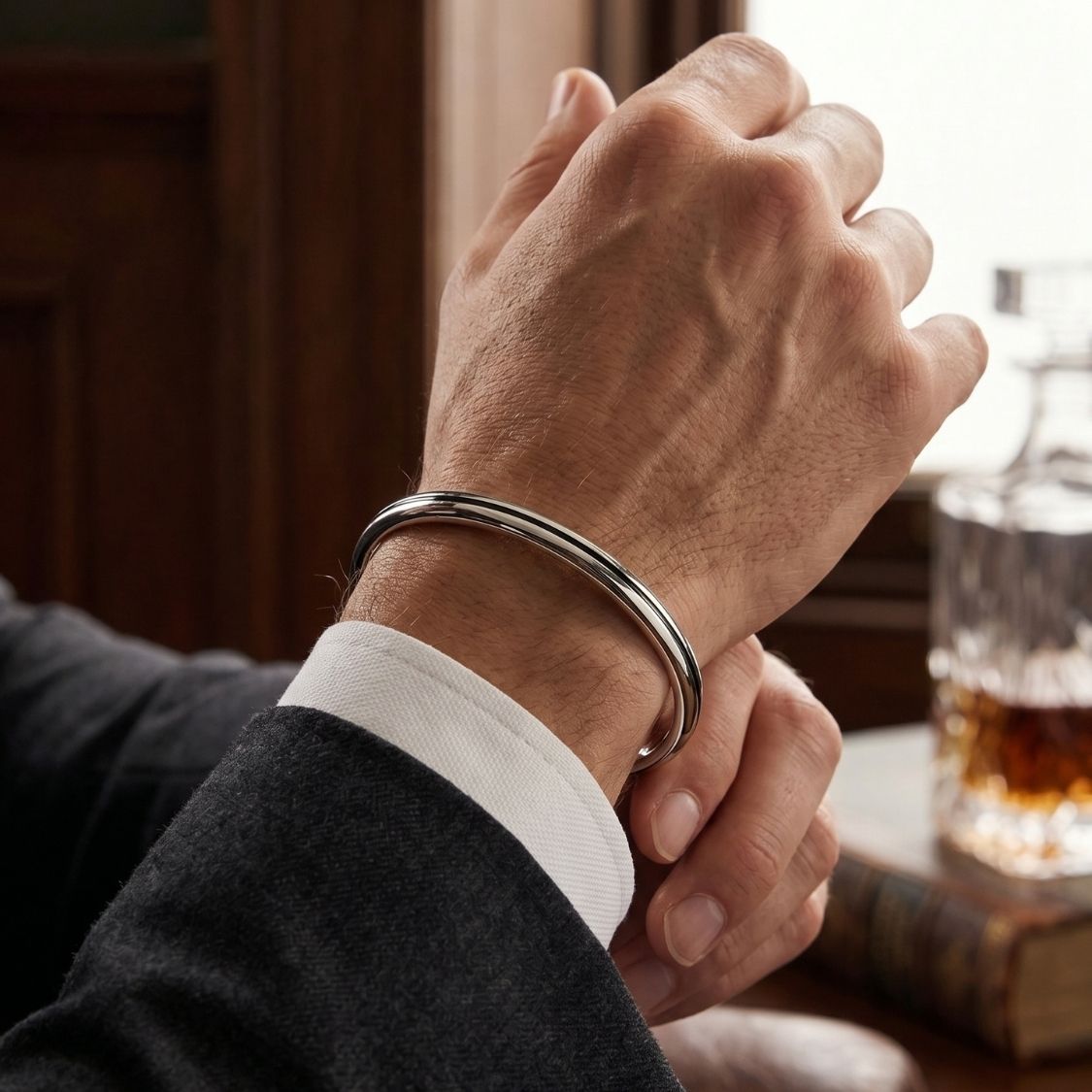 Black Line Silver Men's Bangle