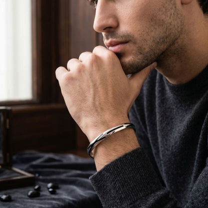 Black Dash Enamel Men's Bangle