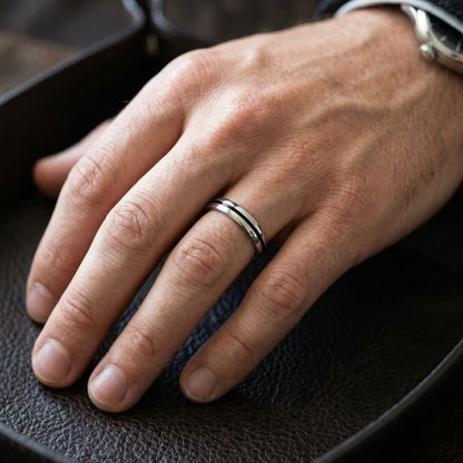 Black Line Enamel Men's Ring