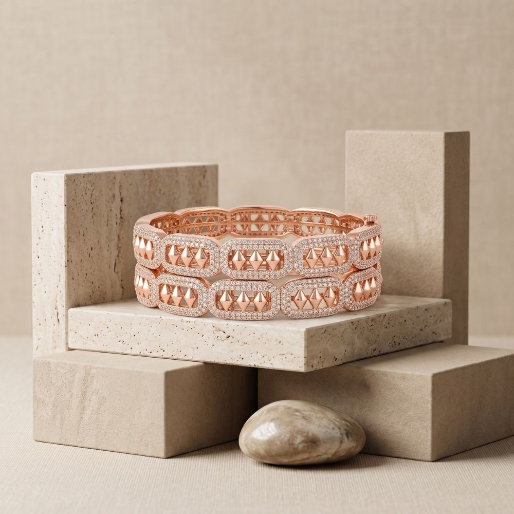 Pavé Geometric Bangle Set