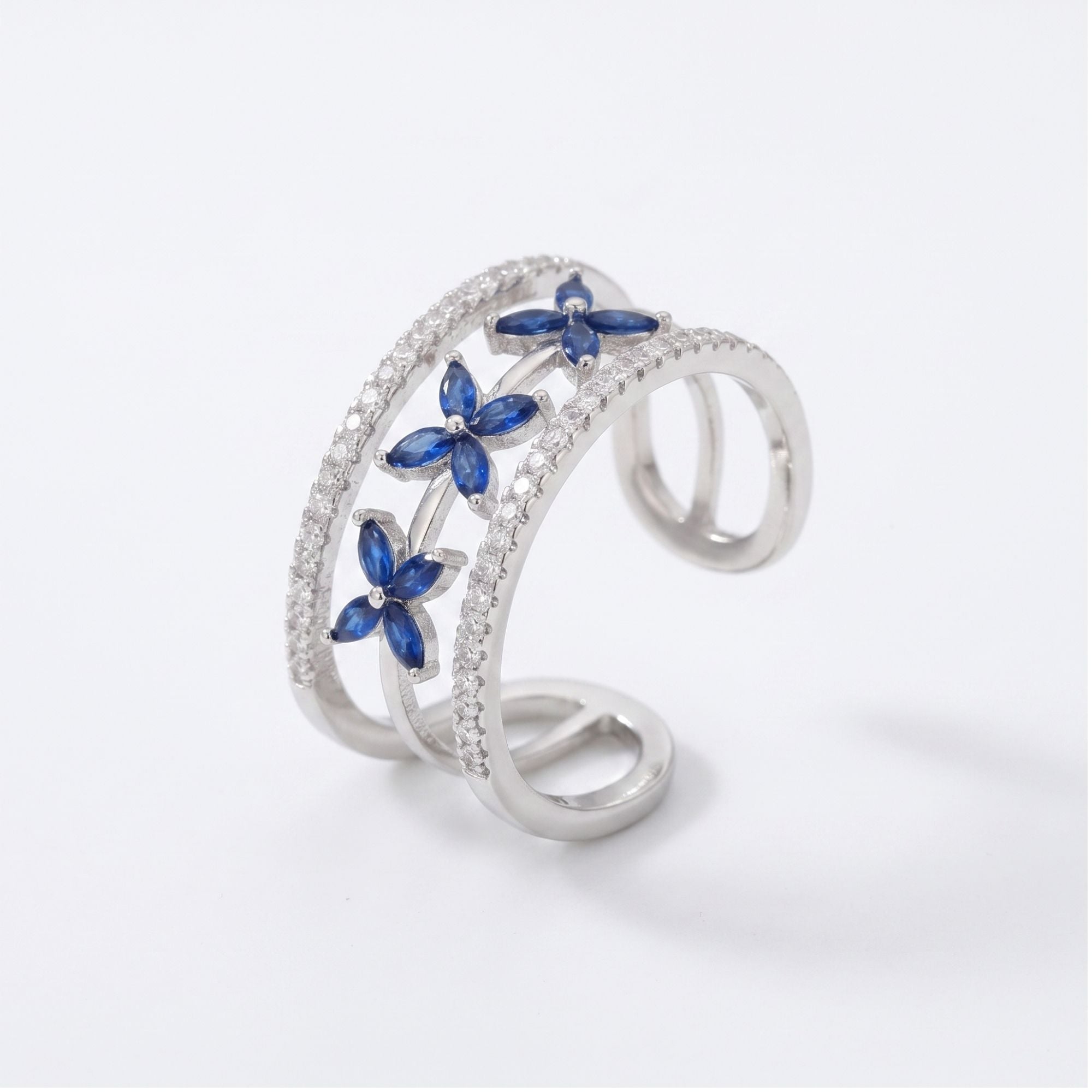 Sapphire Floral Triple Band Ring