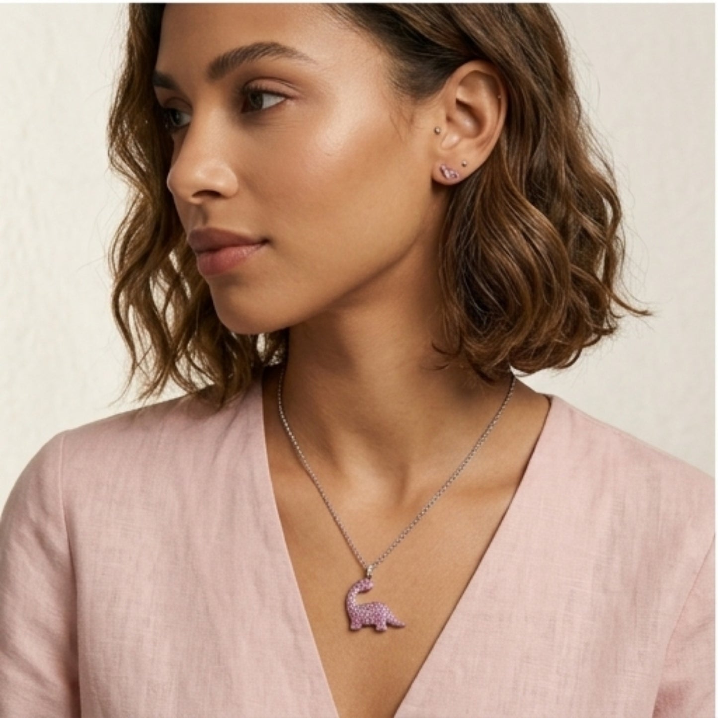 Blushing Brontosaurus Silver Pendant