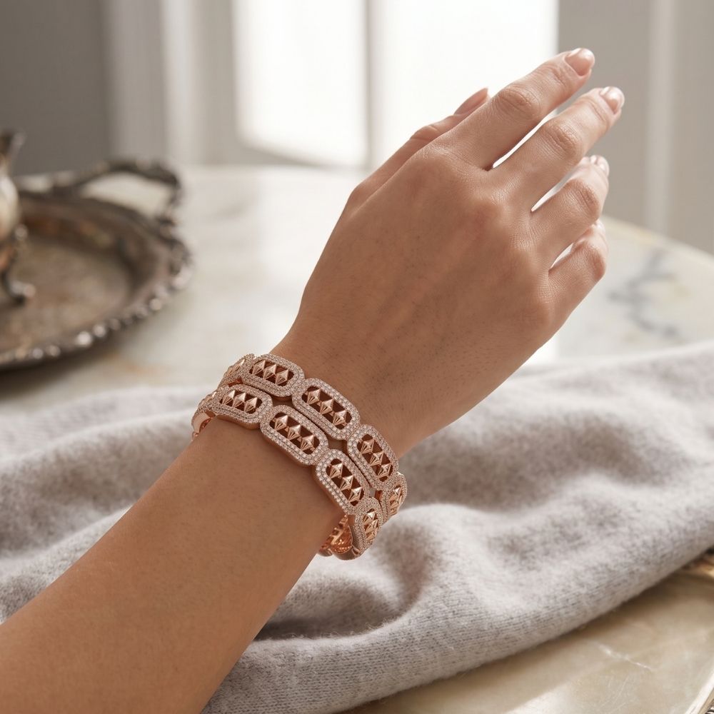 Pavé Geometric Bangle Set