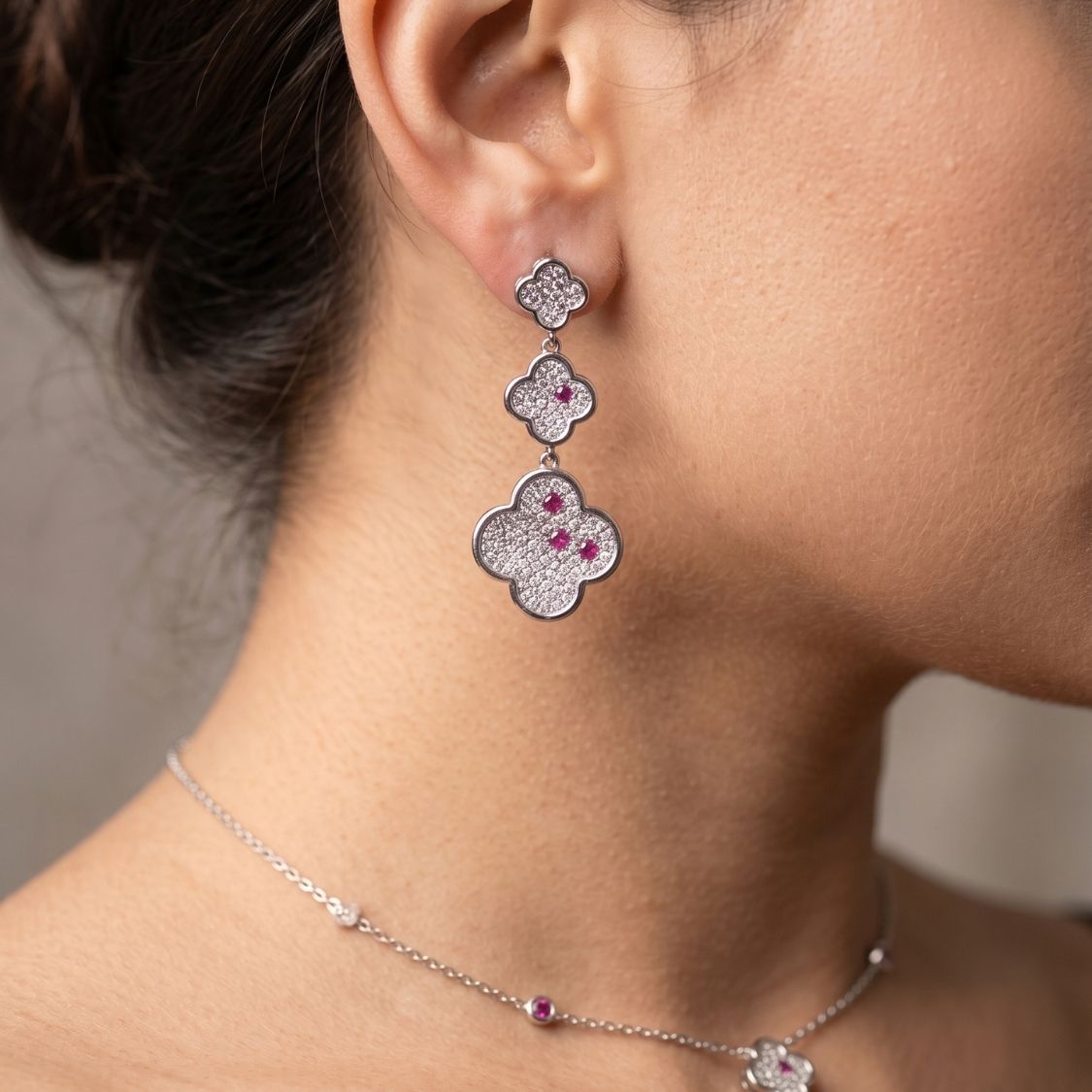 Ruby Clover Necklace Set