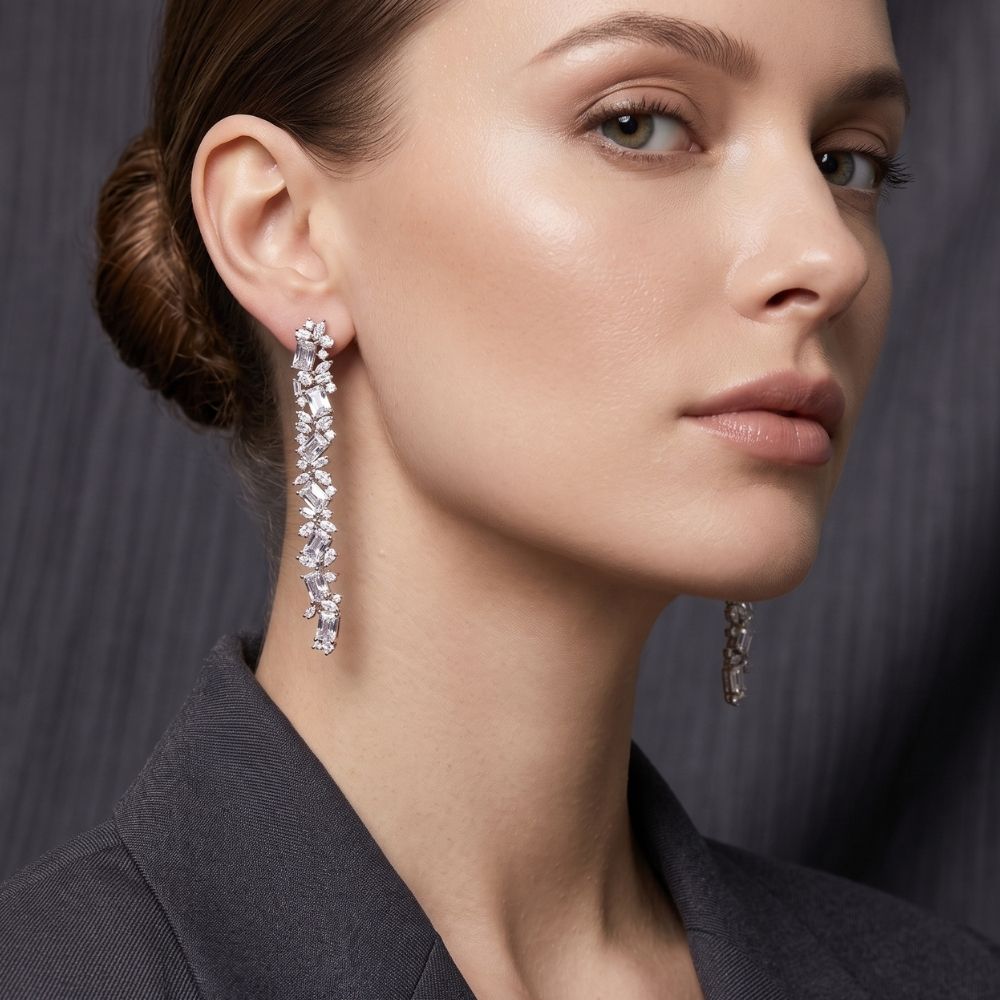 Baguette Long Drop Earrings