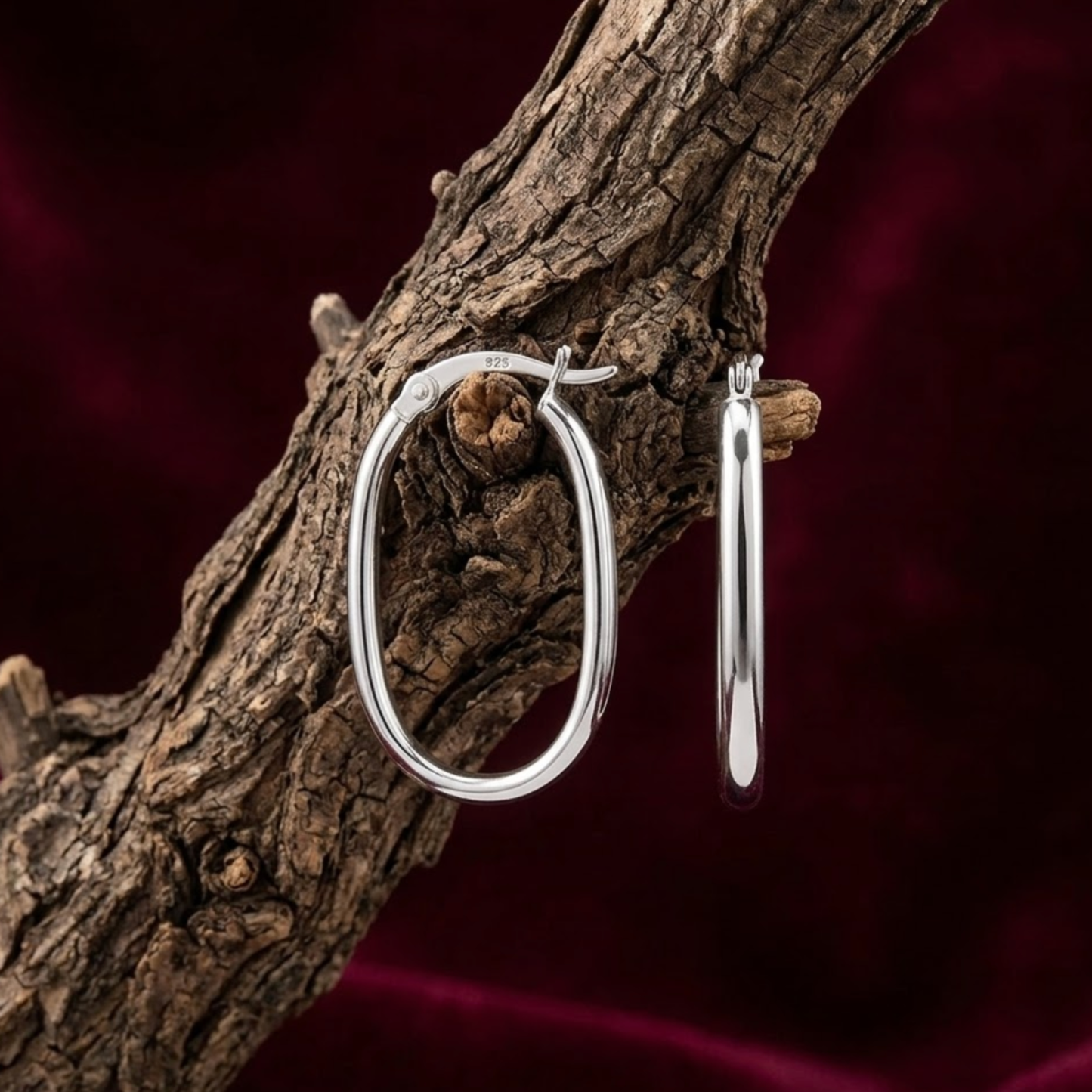Silver Sleek Oval Hoops
