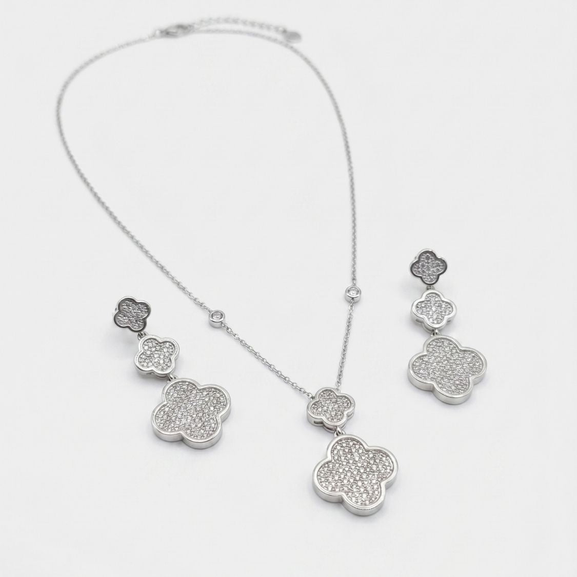 Pave Clover Drop Necklace Set