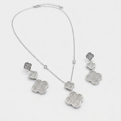 Pave Clover Drop Necklace Set