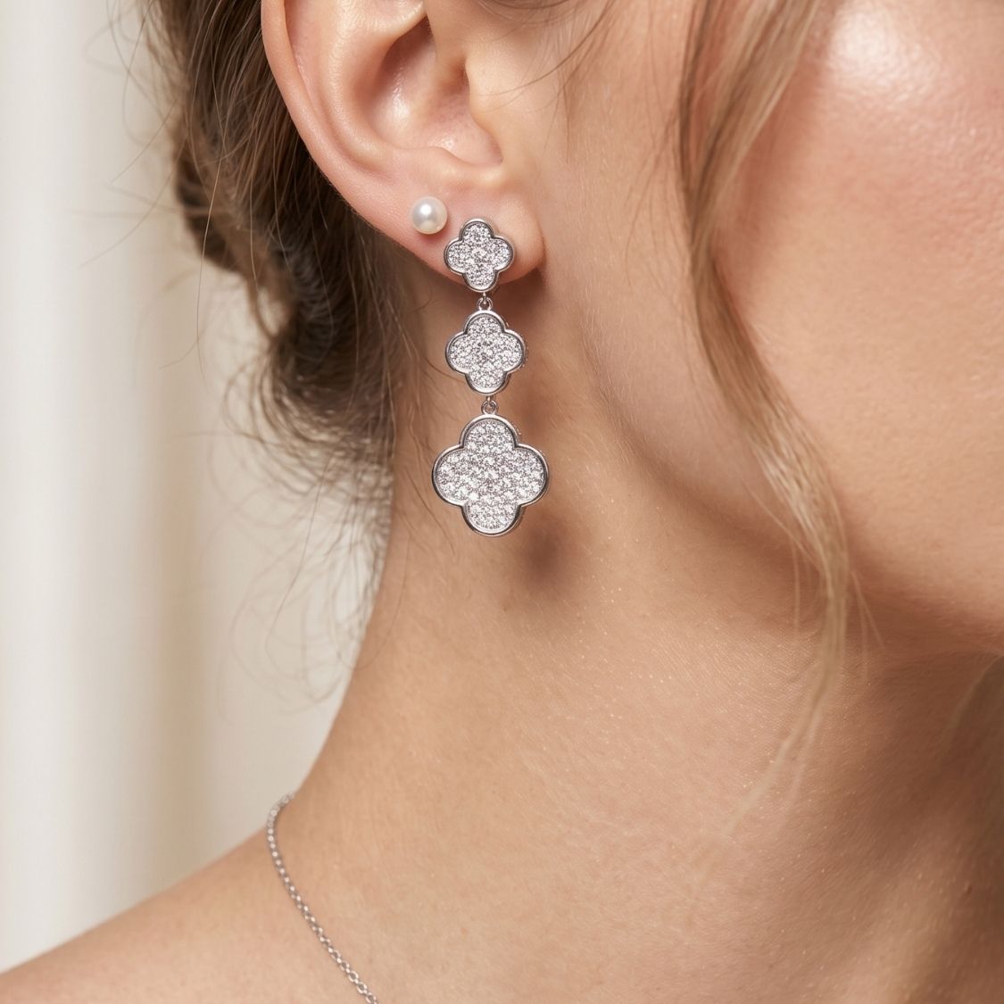 Pave Clover Drop Necklace Set