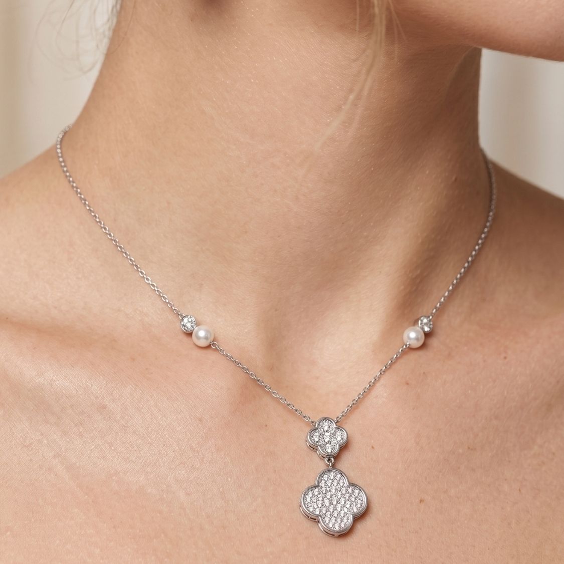 Pave Clover Drop Necklace Set